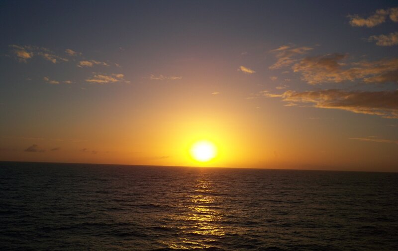 Sun Setting over Ocean — Yellow, Serene, Sunset, Photograph, Sky, Clouds, Sea