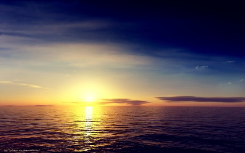 Sun Setting over Ocean — Yellow, Serene, Sunset, Photograph, Sky, Clouds