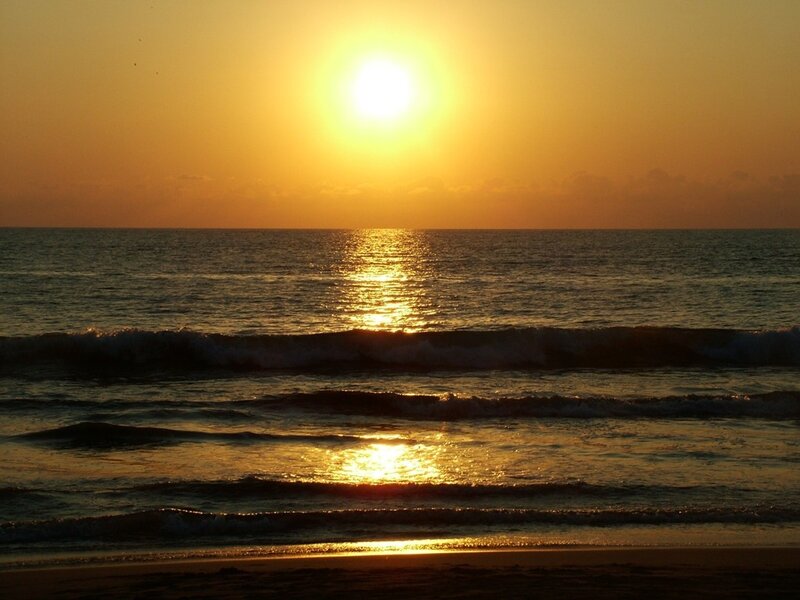 Sun Setting over Ocean — Yellow, Serene, Sunset, Photograph
