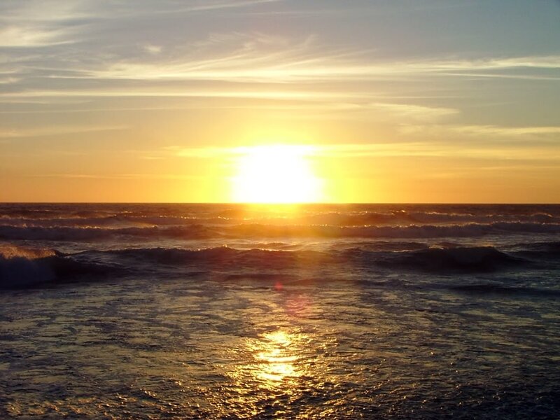 Sun Setting over Ocean — Yellow, Serene, Sunset, Photograph, Waves