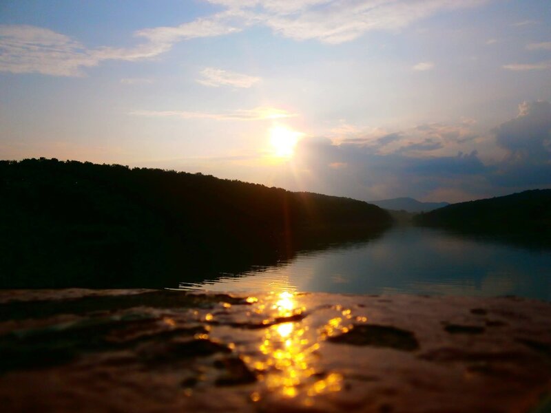 Sun Setting over River — Blue, Serene, Sunset