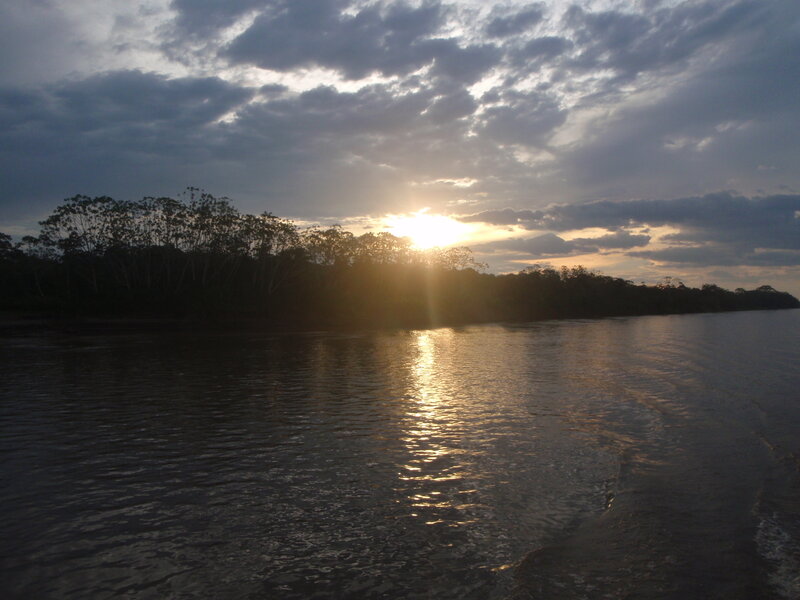 Sun Setting over River — Gray