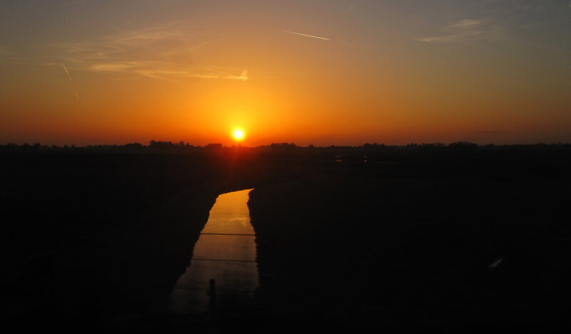 Sun Setting over River — Orange, Serene, Sunset, Photograph, Sky