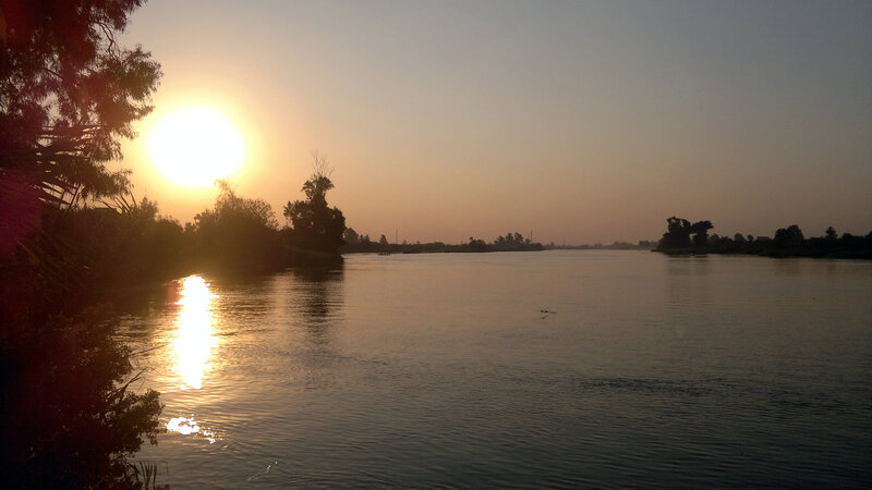 Sun Setting over River — Orange, Serene, Sunset