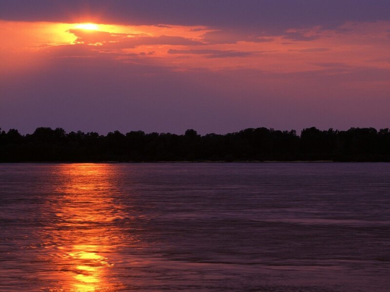 Sun Setting over River — Orange, Serene