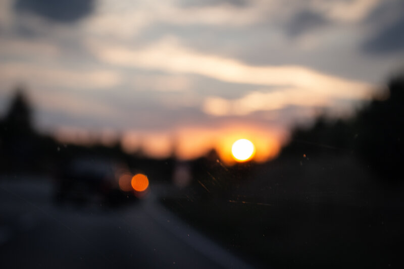 Sun Setting over Road — Orange, Calm