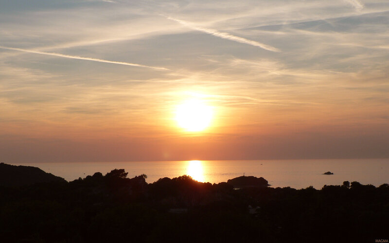 Sun Setting over Sea — Orange, Serene, Sunset, Photograph, Sky