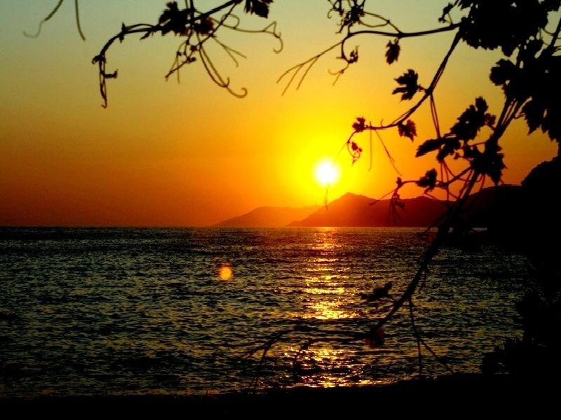 Sun Setting over Sea — Orange, Serene, Sunset