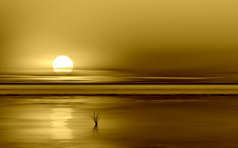 Sun Setting over Water — Gold, Serene