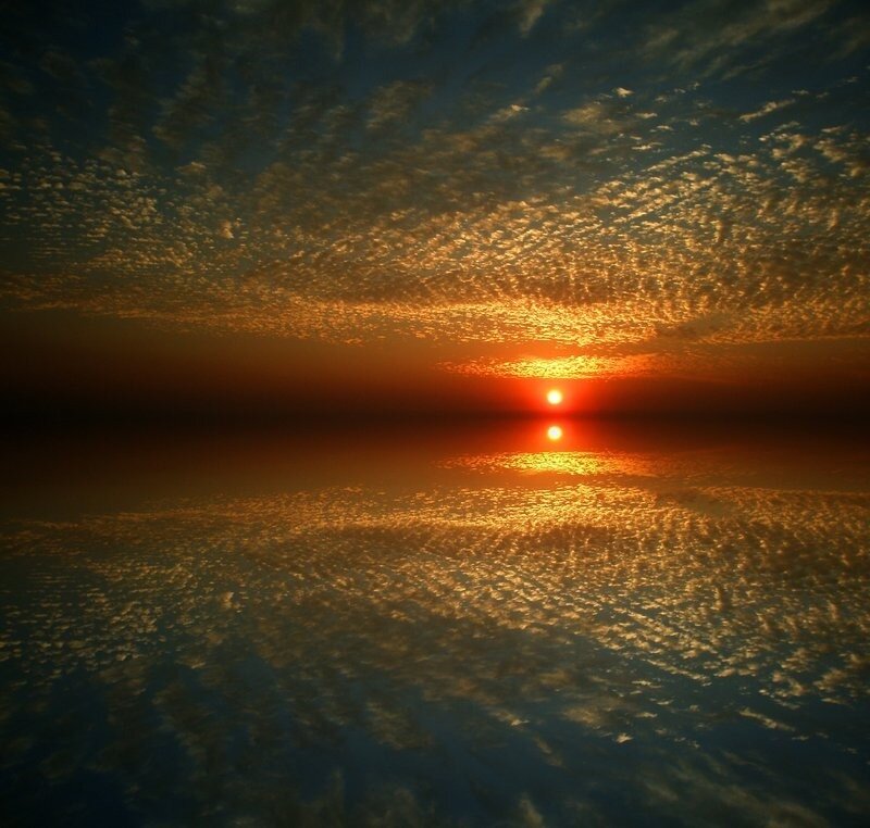 Sun Setting over Water — Orange, Dramatic, Sunset, Photograph, Clouds