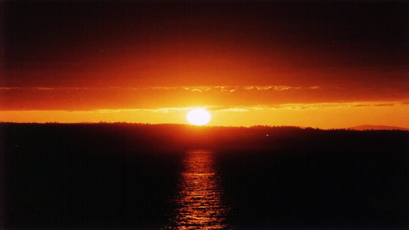 Sun Setting over Water — Orange, Dramatic, Sunset, Photograph, Horizon, Sky