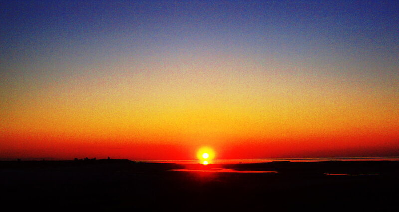 Sun Setting over Water — Orange, Dramatic, Sunset, Photograph, Sky