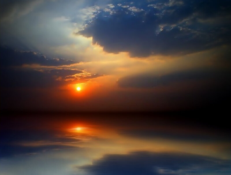 Sun Setting over Water — Orange, Dramatic