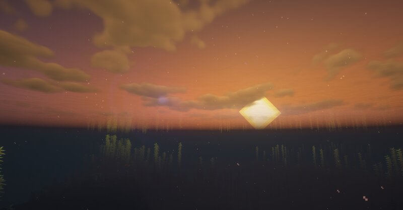 Sun Setting over Water — Orange, Serene, Sunset, 3d Render, Clouds