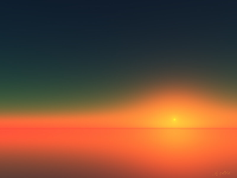 Sun Setting over Water — Orange, Serene, Sunset, Digital Art