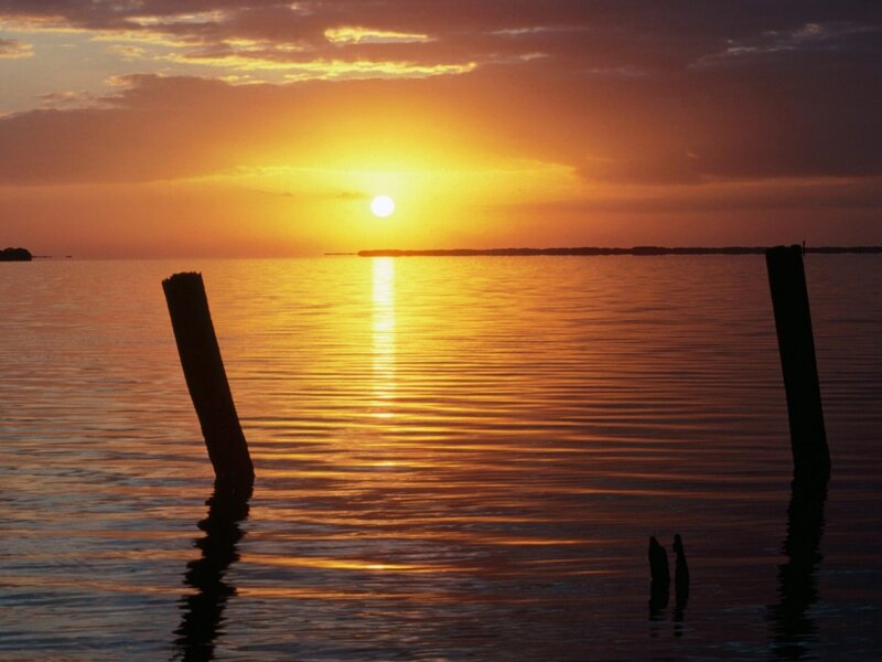 Sun Setting over Water — Orange, Serene, Sunset, Photograph, Posts, Yellow