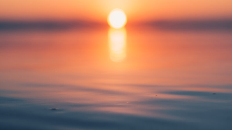Sun Setting over Water — Orange, Serene, Sunset, Photograph, Reflection