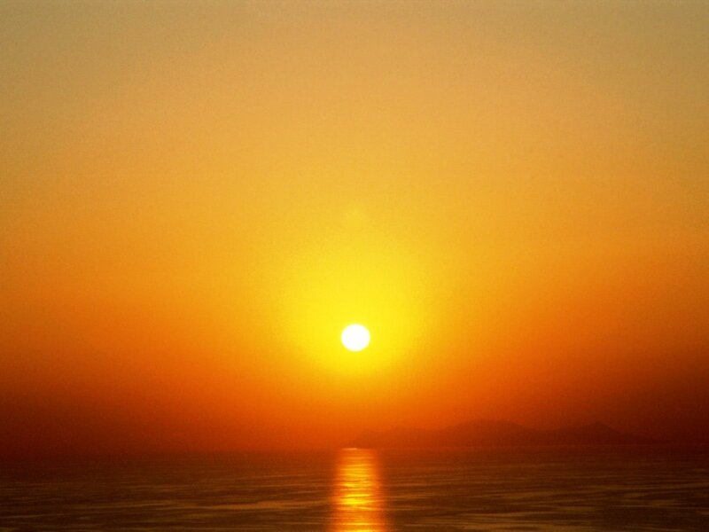 Sun Setting over Water — Orange, Serene, Sunset, Photograph, Sea