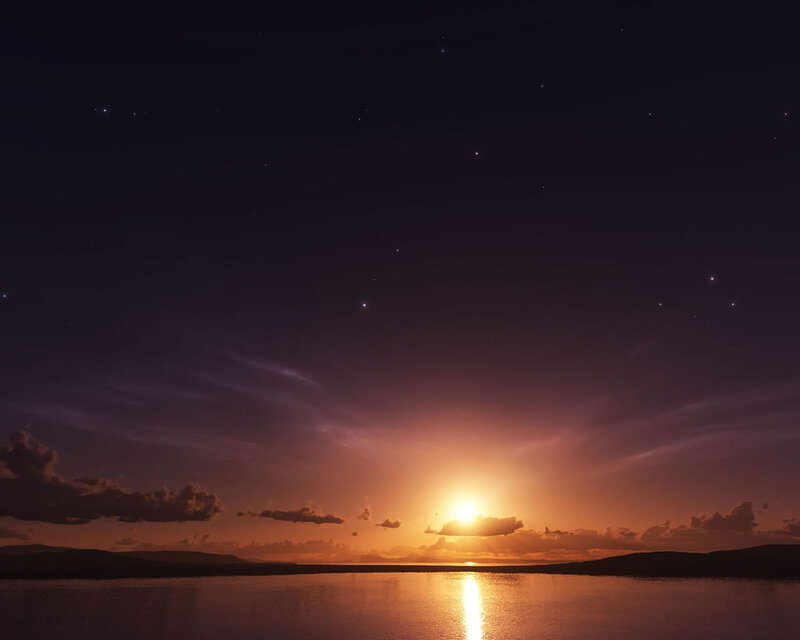 Sun Setting over Water — Orange, Serene, Sunset