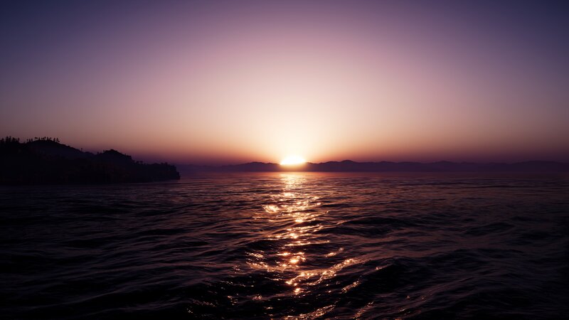 Sun Setting over Water — Purple, Serene, Sunset, 3d Render