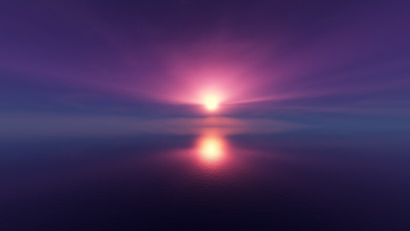 Sun Setting over Water — Purple, Serene, Sunset, Digital Art