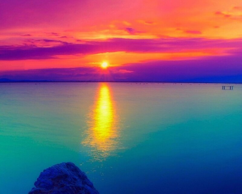 Sun Setting over Water — Purple, Serene, Sunset
