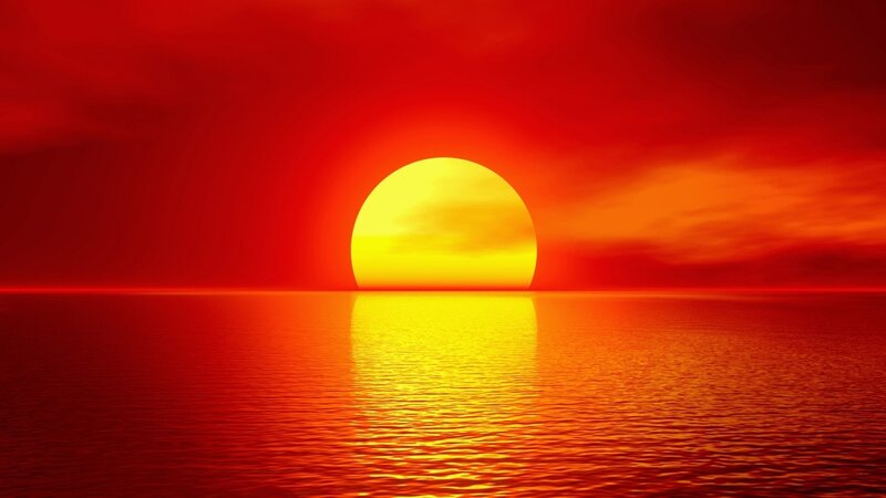 Sun Setting over Water — Red, Dramatic, Sunset