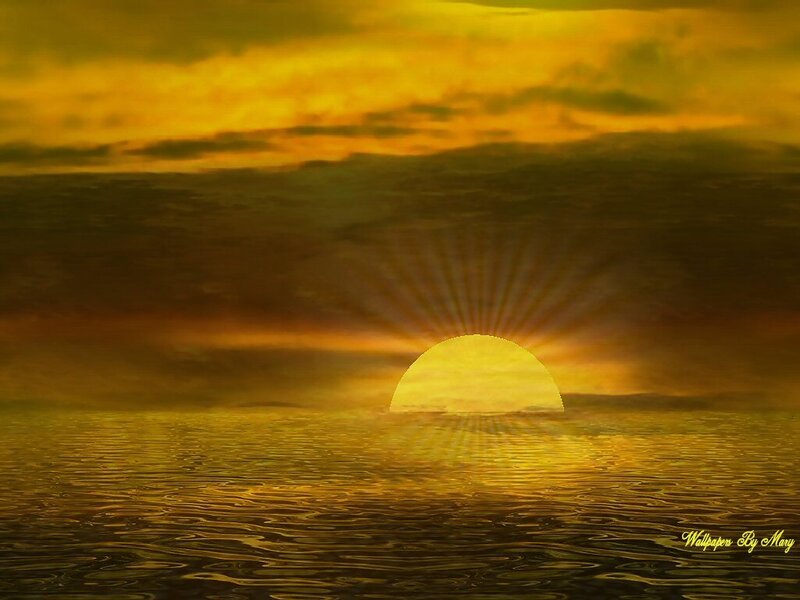 Sun Setting over Water — Yellow, Dramatic, Sunset