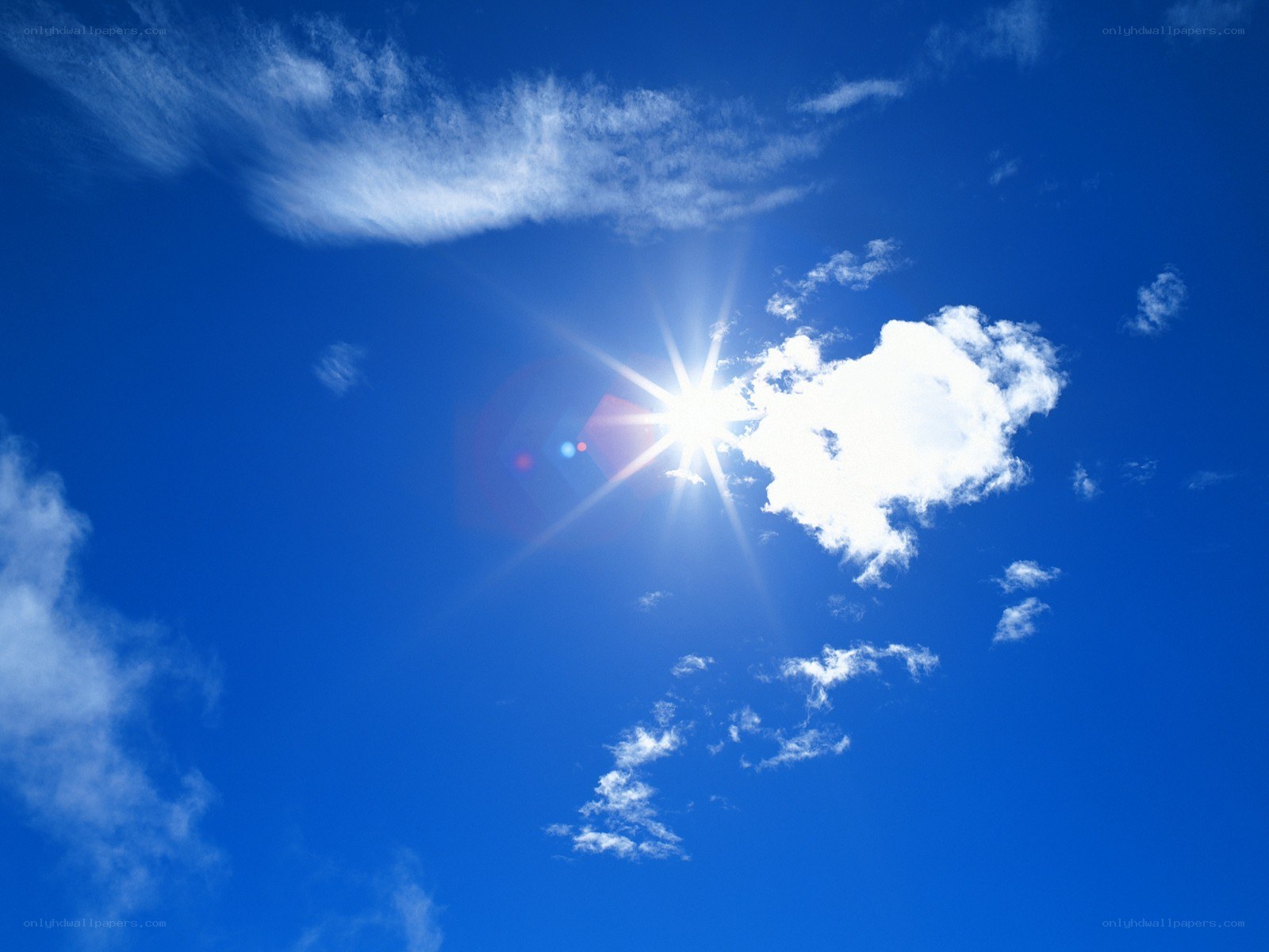 Sun shining in blue sky