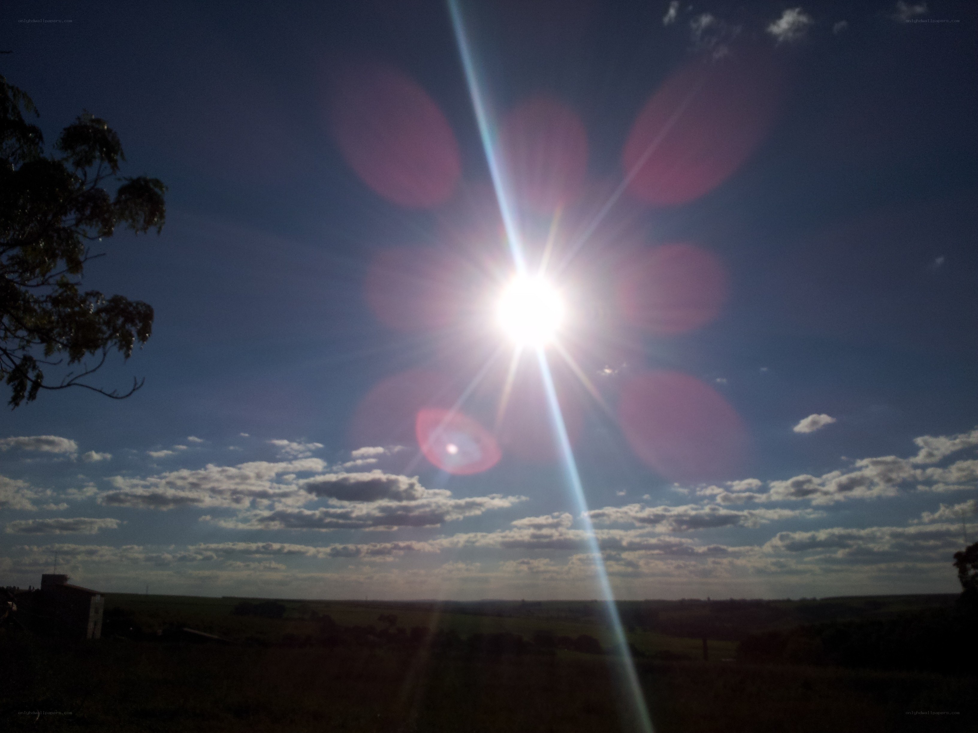 Sun shining over a rural landscape