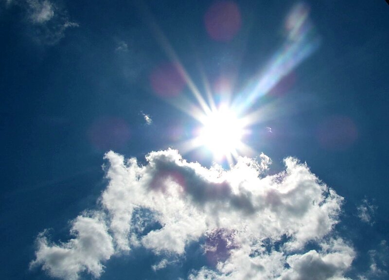 Sun Shining Through Clouds — Blue, Bright, Afternoon, Photograph, Sky