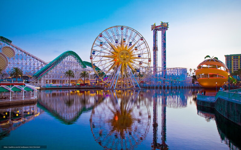 Sun Wheel at Amusement Park — Blue