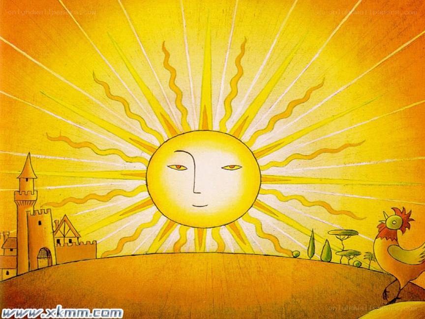 Sun with a face and castle