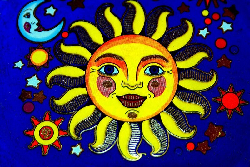 Sun with Face and Moon