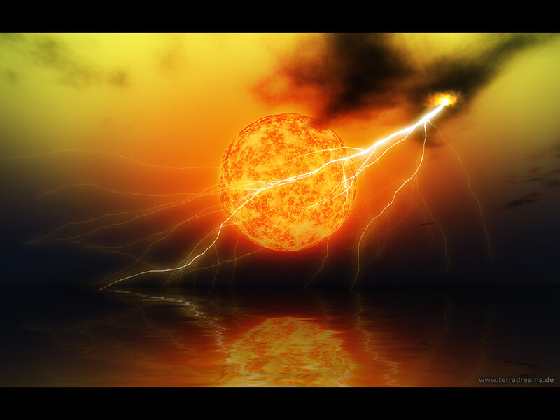 Sun with Lightning Bolt — Orange