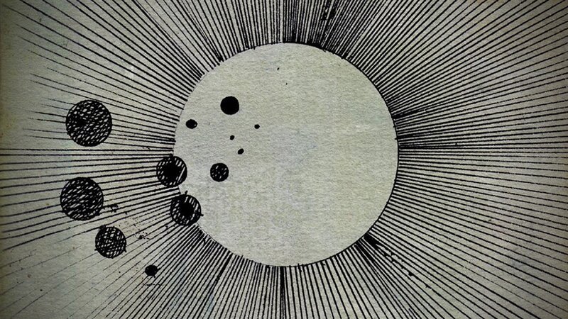 Sun with Orbiting Planets — Black, Dramatic, Illustration, Rays