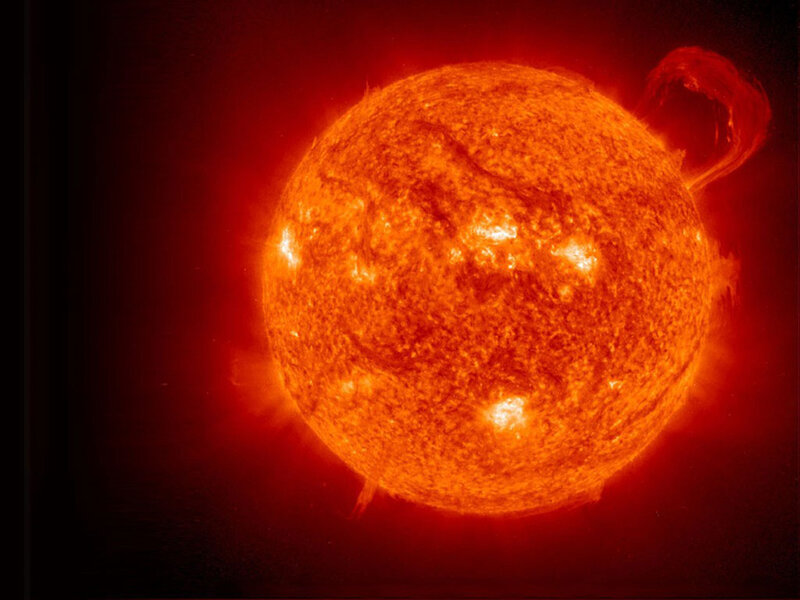 Sun with Solar Flare — Red, Dramatic