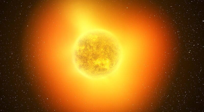 Sun with Solar Flare — Yellow, Dramatic