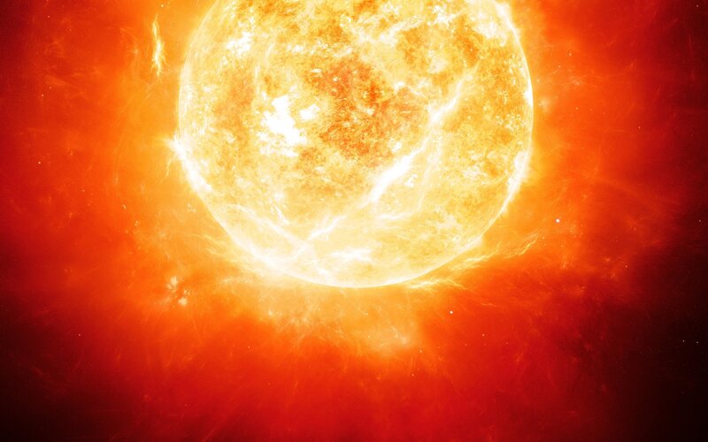 Sun with Solar Flares — Orange, Dramatic, Digital Art, Solar Flares, Corona