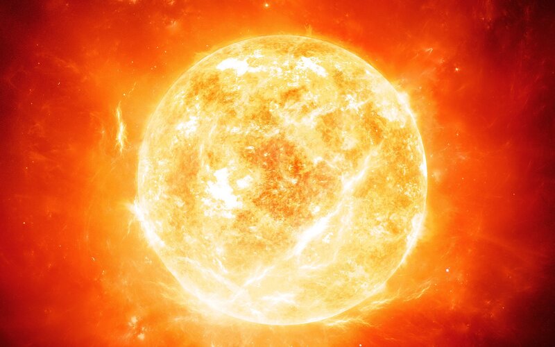 Sun with Solar Flares — Orange, Dramatic, Digital Art, Solar Flares