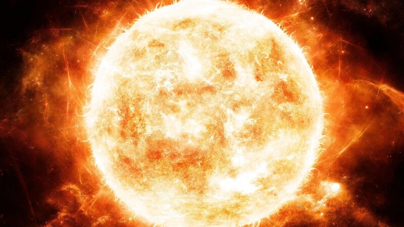 Sun with Solar Flares — Orange, Dramatic, Digital Art
