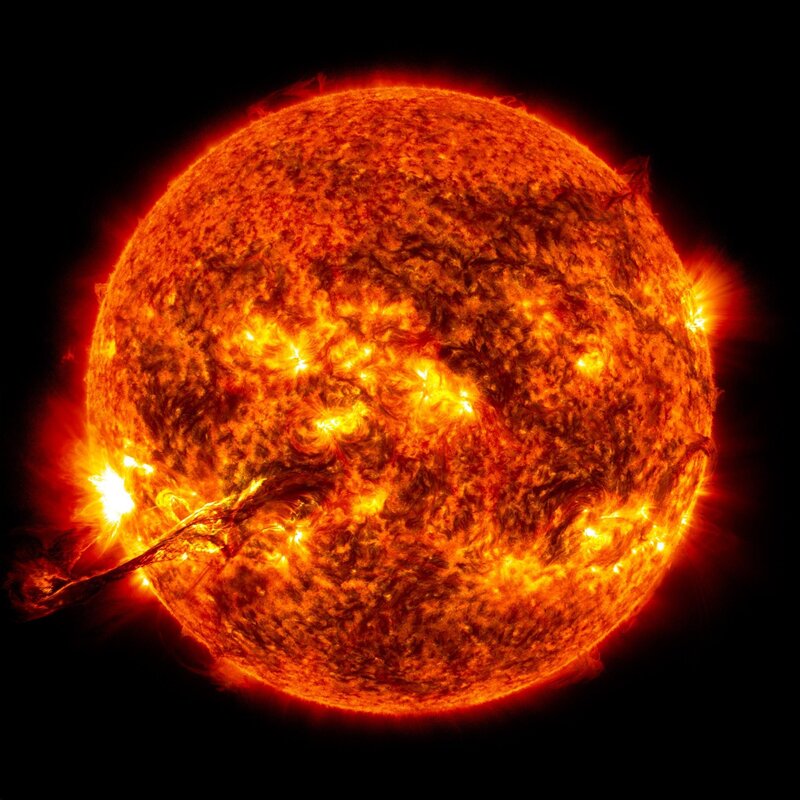 Sun with Solar Flares — Orange, Dramatic, Photograph, Solar Flares, Corona