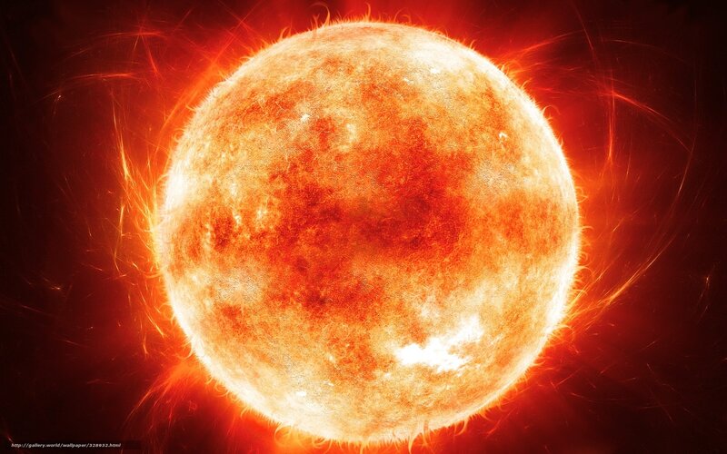Sun with Solar Flares — Red, Dramatic, Digital Art, Solar Flares