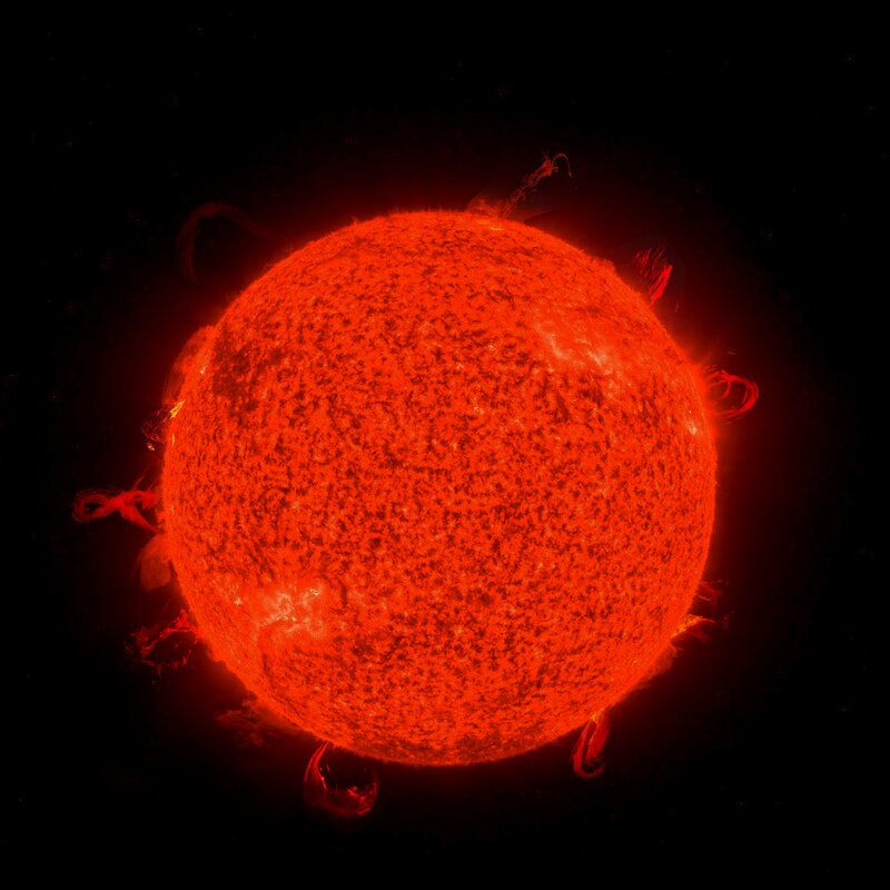 Sun with Solar Flares — Red, Dramatic, Photograph
