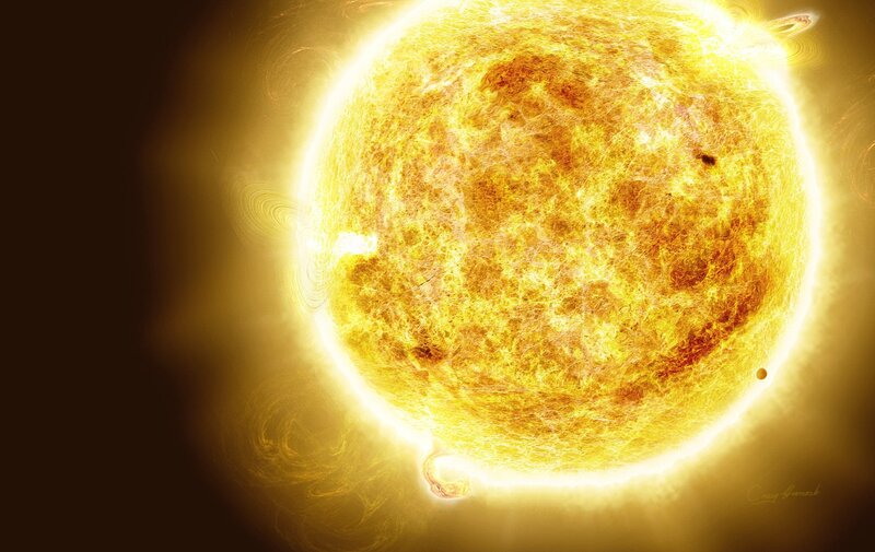 Sun with Solar Flares — Yellow, Dramatic, Digital Art, Solar Flare