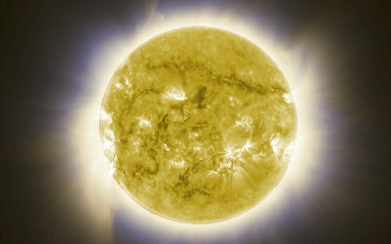 Sun with Solar Flares — Yellow, Dramatic