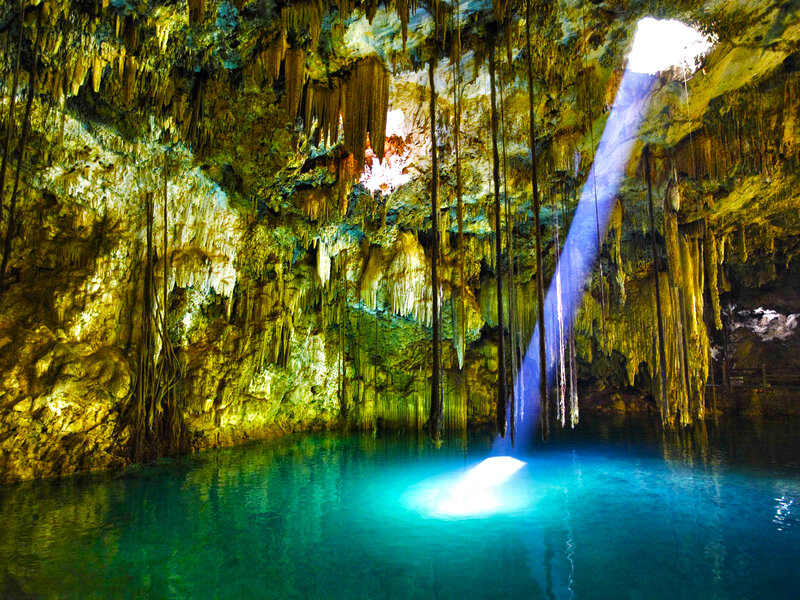 Sunbeam in a cenote cave