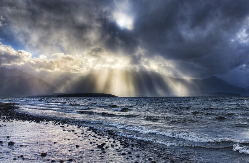 Sunbeams over Lake — Blue, Dramatic
