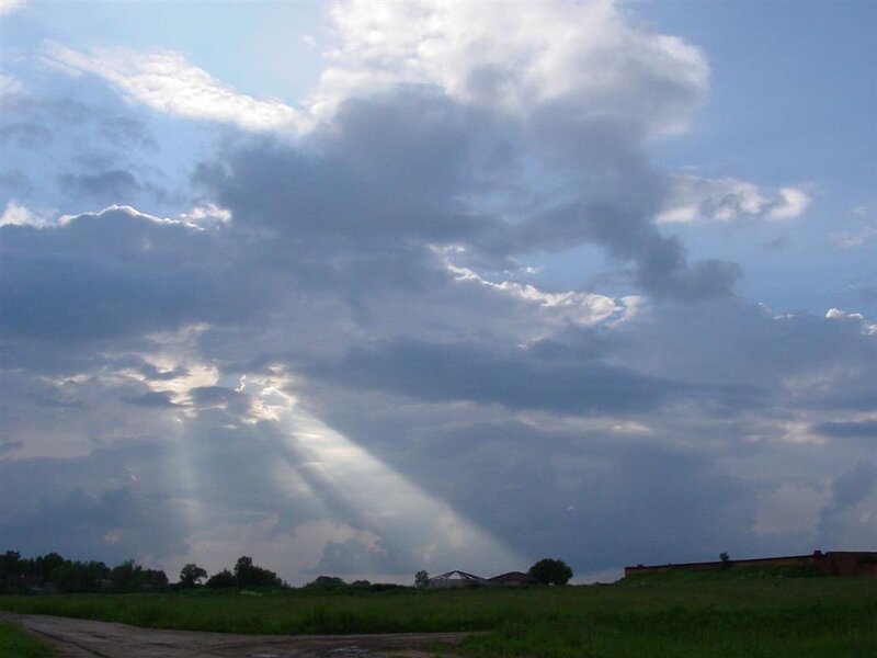 Sunbeams Through Clouds — Blue, Dramatic, Afternoon, Photograph, Field