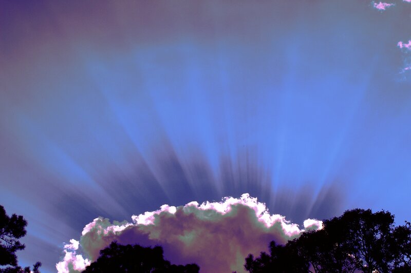 Sunbeams Through Clouds — Blue, Dramatic, Sunset, Photograph